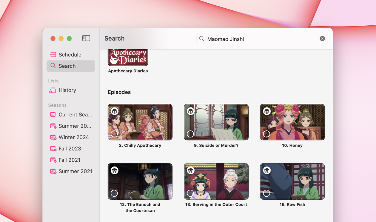 Searching for series and episodes on macOS